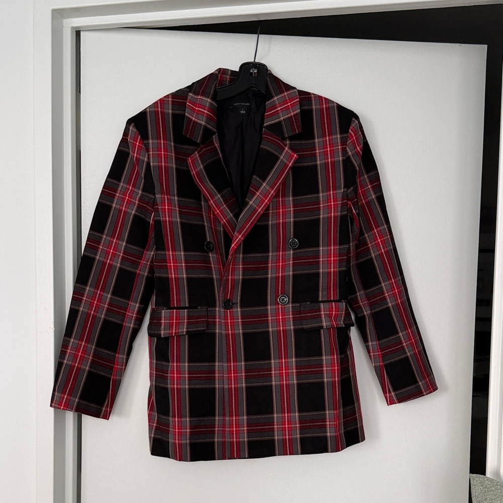 Ann Taylor Red and Black Plaid Blazer